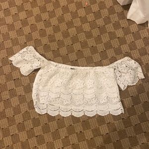 Cropped white lace blouse